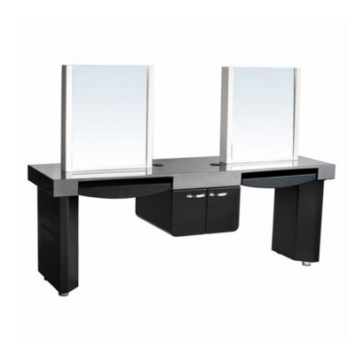 Four Seats Black Simple Wooden Salon Mirror Table with Cabinet